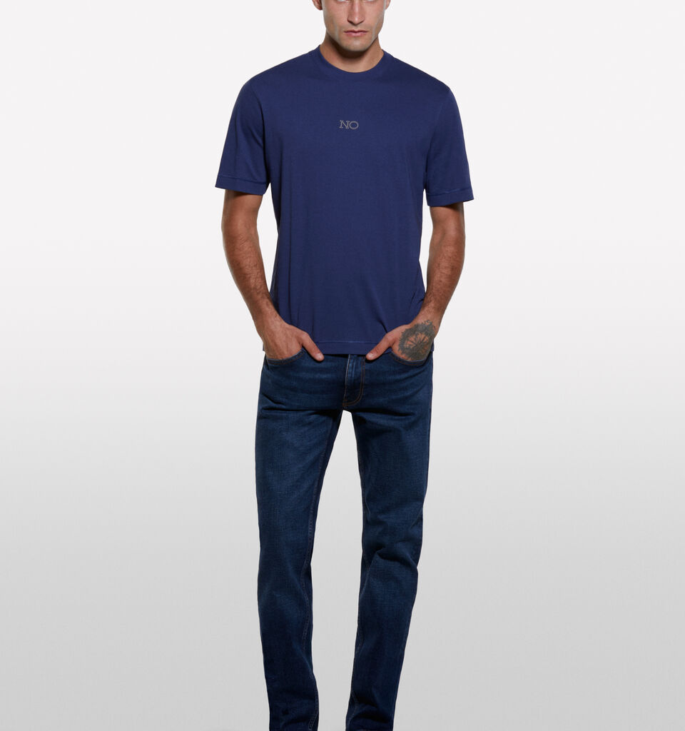 Dark blue t-shirt with print - men's short sleeve t-shirts - Blue | Sisley image number 1